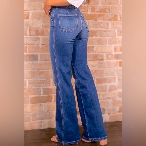 New KanCan High Waisted Stretch Flare Jeans Seamed Pocket Detail - Picture 7 of 10